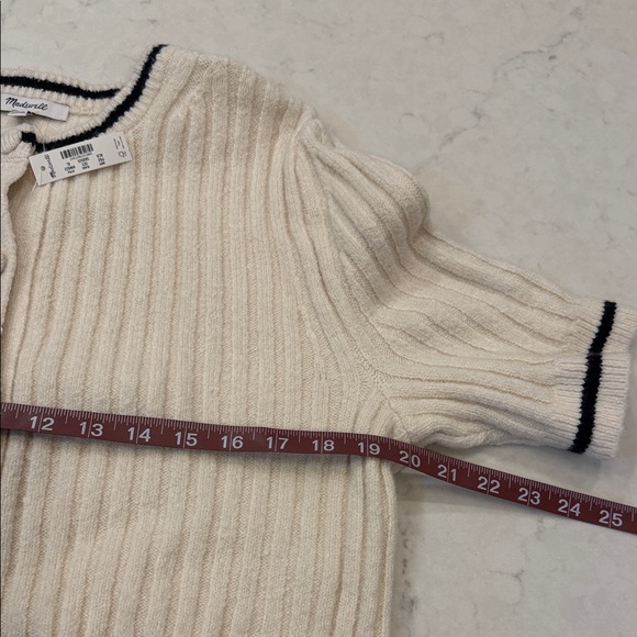 Madewell NWT Puff Sleeve Cardigan Cream Short Sleeve Cardigan with Black Trim XL - Picture 8 of 9